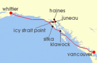 Cruise itinerary map for Oceania Cruises 9 Night Alaska Glacial Passage Anchorage to Vancouver (126266)