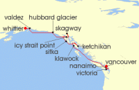 Cruise itinerary map for Azamara Cruises 11 Night Cruise Alaska Cruise: Hubbard Glacier, Sitka & Haines (134378)
