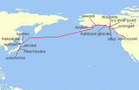 Cruise itinerary map for Crystal Cruises 20 Night Alaska - Yokohama Tokyo To Vancouver (141605)