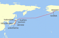 Cruise itinerary map for Crystal Cruises 13 Night Transoceanic - Yokohama Tokyo To Seward Anchorage, Alaska (139683)