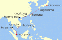Cruise itinerary map for Oceania Cruises 16 Night Sparkling Asian Seas Tokyo to Singapore (120243)