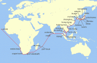 Cruise itinerary map for TUI Cruises 86 Nachte - Grose Weltentdecker-Route - Ab Tokio/Bis Palma (139998)