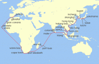 Cruise itinerary map for TUI Cruises 71 Nachte - Grose Weltentdecker-Route - Ab Tokio/Bis Palma (140005)