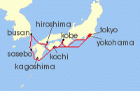 Cruise itinerary map for Silversea Cruises 10 Night Yokohama (Tokyo) To Tokyo (140574)