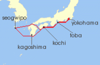 Cruise itinerary map for Princess Cruises 7 Night Japan & Korea (130569)