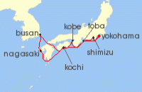 Cruise itinerary map for Princess Cruises 9 Night Japan Explorer (137315)