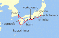 Cruise itinerary map for Princess Cruises 10 Night Japan Explorer with Kumano Fireworks (124846)
