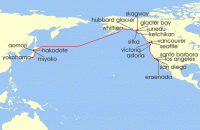 Cruise itinerary map for Princess Cruises 31 Night Alaska & North Pacific Crossing (127144)