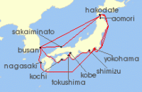 Cruise itinerary map for Princess Cruises 19 Night Grand Circle Japan with Nebuta & Summer Festivals (124844)