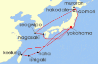 Cruise itinerary map for Princess Cruises 19 Night Hokkaido Spring Flowers with Okinawa & Taiwan (137563)
