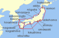Cruise itinerary map for Princess Cruises 23 Night Grand Circle Japan with Fall Foliage (131577)