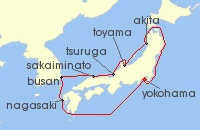 Cruise itinerary map for Princess Cruises 9 Night Circle Japan (124845)