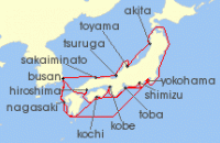 Cruise itinerary map for Princess Cruises 19 Night Grand Circle Japan (124836)