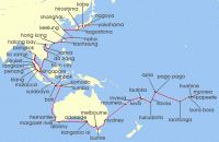 Cruise itinerary map for Oceania Cruises 82 Night Epic West & South Pacific Tokyo to Papeete (138750)