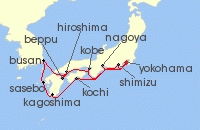 Cruise itinerary map for Oceania Cruises 10 Night Sumo, Sake & Samurai Tokyo to Tokyo (138581)