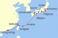 Cruise itinerary map for Silversea Cruises 13 Night Yokohama (Tokyo) To Hong Kong (140329)