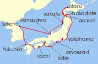 Cruise itinerary map for Holland America Line 14 Night Circle Japan (141542)