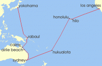 Cruise itinerary map for Cunard Line 36 Night Yokohama To Los Angeles (140372)