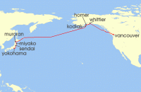 Cruise itinerary map for Oceania Cruises 17 Night Far East to Alaska Fjords Tokyo to Vancouver (134570)