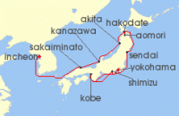 Cruise itinerary map for Norwegian Cruise Line 11 Night Asia From Tokyo to Seoul: Osaka, Sakaiminato & Hakodate (135841)