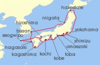 Cruise itinerary map for Princess Cruises 20 Night Grand Circle Japan (137311)