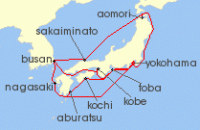 Cruise itinerary map for Princess Cruises 17 Night Grand Circle Japan (131076)