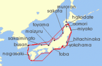 Cruise itinerary map for Princess Cruises 21 Night Grand Circle Japan Cherry Blossoms (137308)