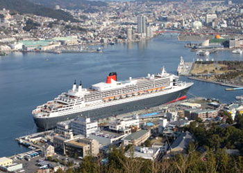 Queen Mary 2 docked at Nagasaki Port, Nagasaki, Japan